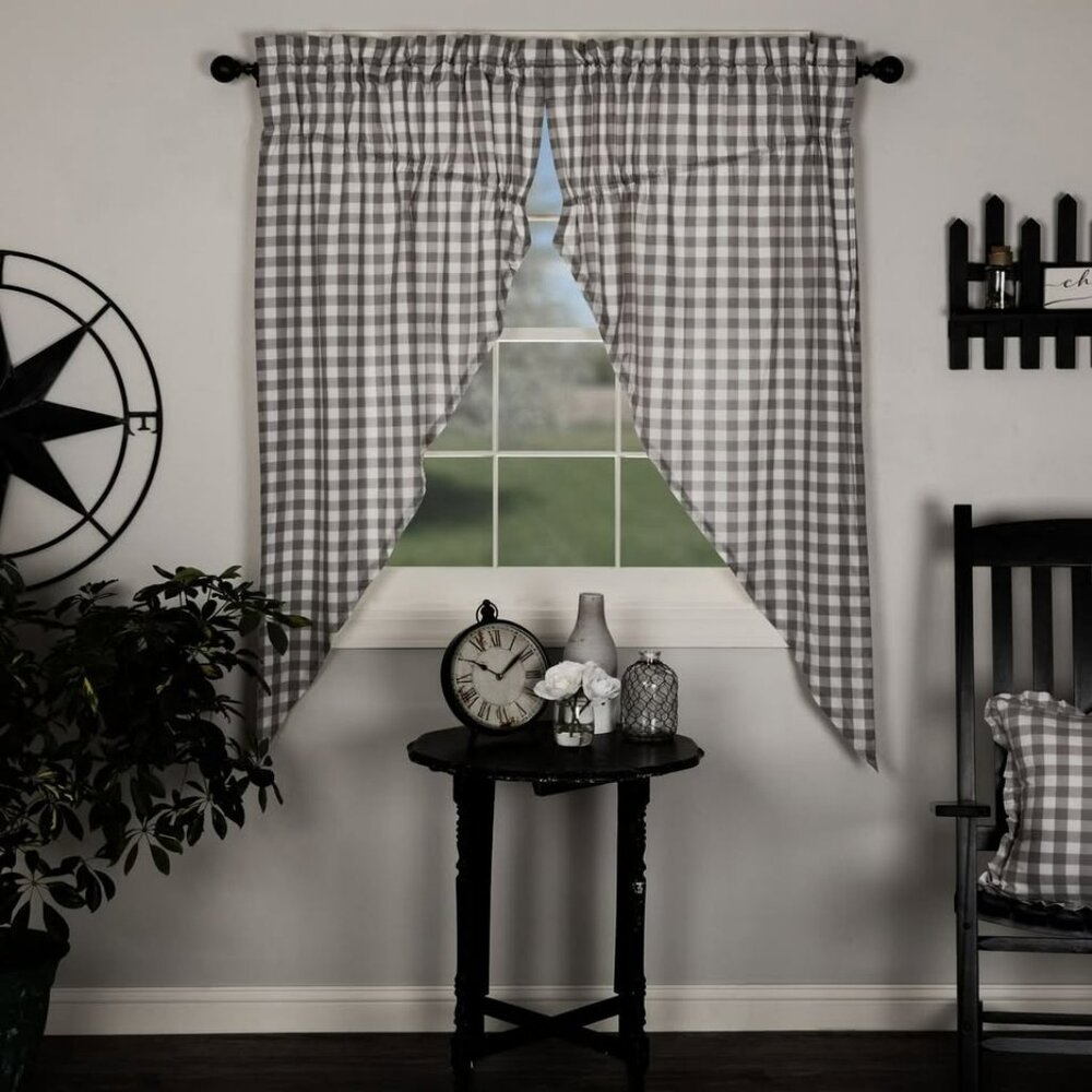 Farmhouse Gray Check Window Swag